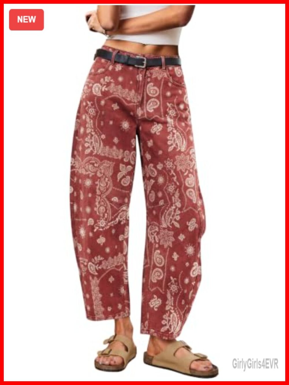Women's Barrel Jeans Mid Rise Baggy Cropped Ankle Denim Stretch Cotton Print